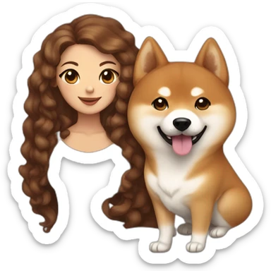 Cute Shiba-dog with her their mistress, a woman with brown and curly hair sticker