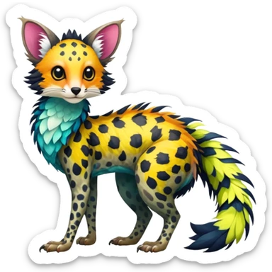 Feral Rare Fantasy vibrant tropical Vernid-Trico-species by LiLaiRa, random markings, tufted tail, tufted ears, full body sticker