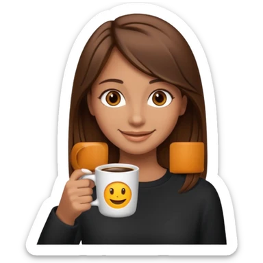 Chica con el pelo café ojos café pelo lacio con una taza de cafe sticker