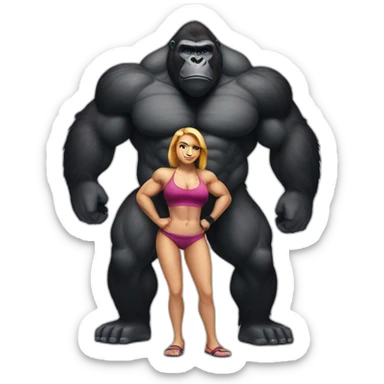 Big buff Gorilla holding a beautiful girl with a big back doing squats sticker