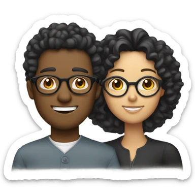 Two people man and woman man wearing glasses and has curly hair woman has blonde and black hair hugging  sticker