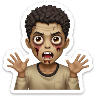 vintage zombie boy light brown shirt open mouth black curly hair sticker