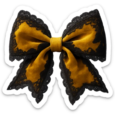 Add lace and velvet details to the gothic yellow bow in a photorealistic style. Keep the background transparent if possible. sticker