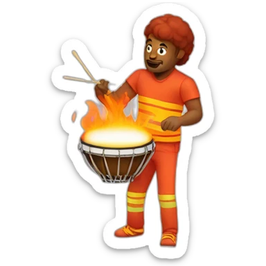 Man in fire playing percussion sticker
