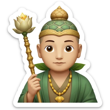 man with turtle head, scepter, buddhism, lotus sticker