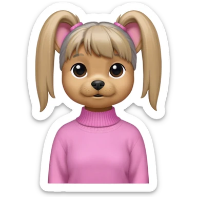 Grey yorkie, medium hair, pony tail and pink sweater sticker