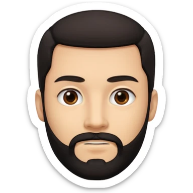 A man with black eyes. With a black beard and medium smooth hair. with the neck sticker