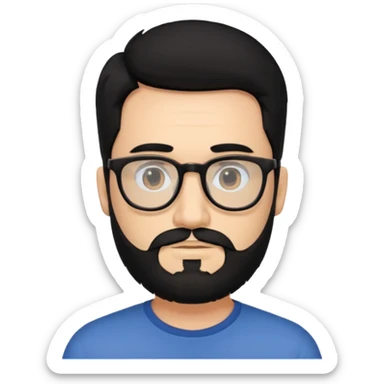 man with beard and glasses black hair sticker