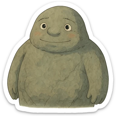 ghibli style stone character with gentle features sticker