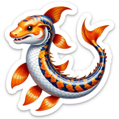 Exotic Tropical Floral Swirl-Patterned Tribal Pretty Asian ornate painted Japanese aesthetic beautiful shiny pretty glossy smooth Koi-Fish-Sergal-creature with tiger stripes on it sticker
