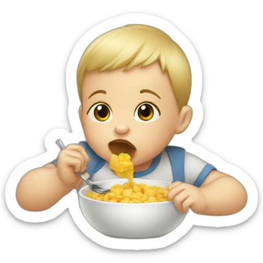 Baby boy eating sticker
