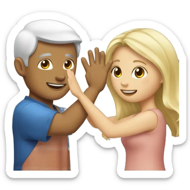 Asian man and blonde girl high fiving  sticker