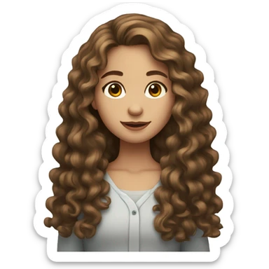 Emoji of a light brunette girl with long curly brown hair sticker