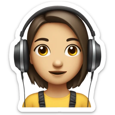  Cute girl wearing headphones but without eyes her eyes are white. One eyebrow upside other is down. In half profile sticker