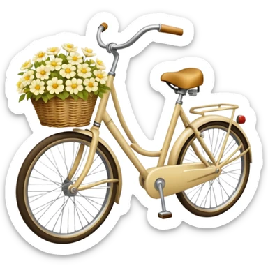 Vintage beige bike with a basket and flowers  yellow and white  sticker