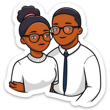 Black woman and White man wearing glasses and being in love sticker