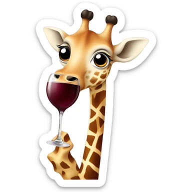 French giraffe holding red wineglass sticker