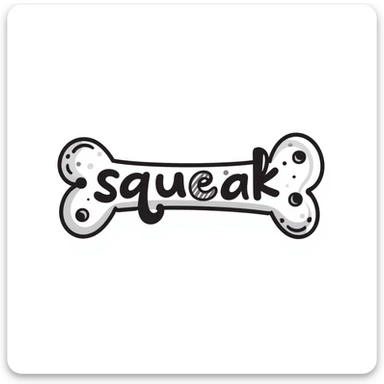 dog bone with the word 'squeak', colorful doodle style sticker