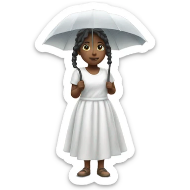Girl standing in rain with white dress  sticker