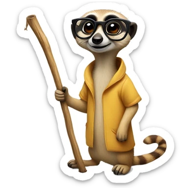 meerkat with glasses and a stick  sticker
