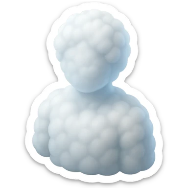 front view, person shoulder length, body and head made of white fluffy convex clouds, matte glass style sticker