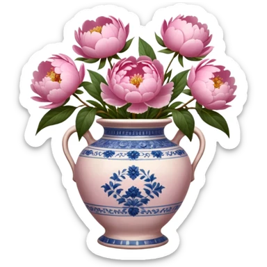 Pink peonies in a vintage vase sticker