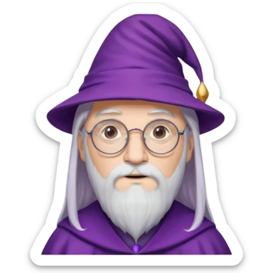 dumbledore, white hair, wear purple magic hat, glasses sticker