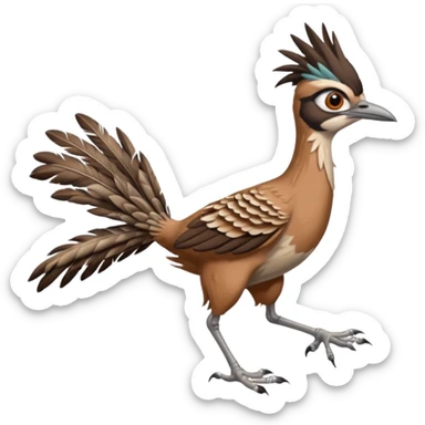realistic roadrunner bird emoji, running with long feathered tail pointed down and back sticker
