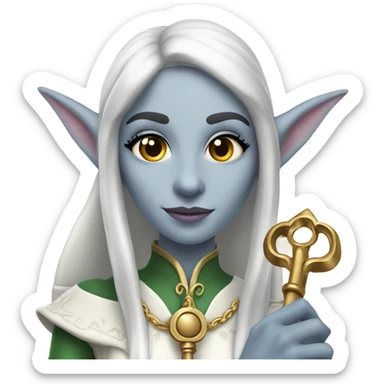 an elf woman login holding a big key sticker