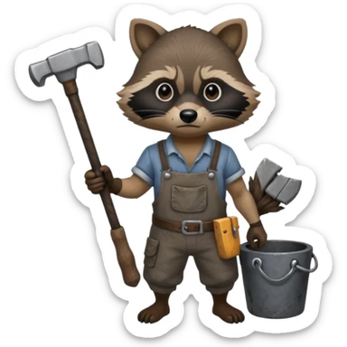 dirty blacksmith  black racoon holding hammer sticker
