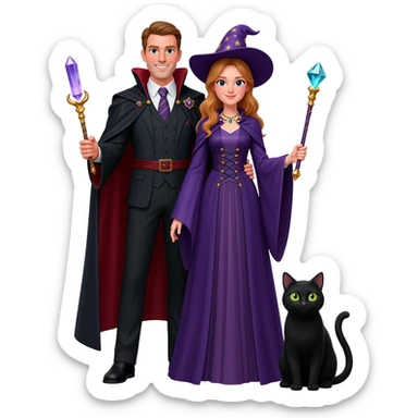 magician couple and their pet cat sticker