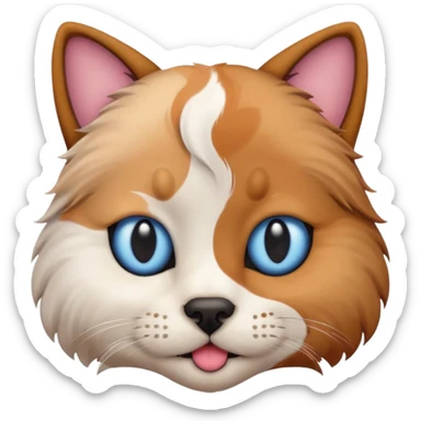 cat and dog head merged, vertical split, each half clearly cat or dog, emoji style sticker