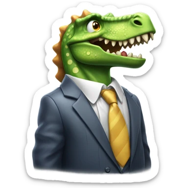 Sweaty dinosaur wearing shirt and tie sticker