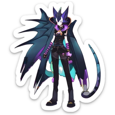 cool punk kawaii anime edgy distinguished pretty elegant beautiful fantasy black ethereal nargacuga-Noivern-sphynx-Quiana-Fakemon collar harness belt pouches full body sticker