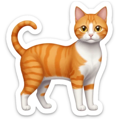full body orange domestic shorthair slim cat with yellow/orange eyes paw being white and the other being half sticker
