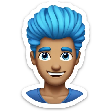 blue hair updo muscle man smiling with scars on eyes sticker