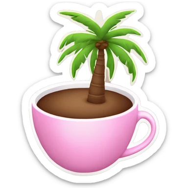 Coffee in pink tea cup with palm trees  sticker