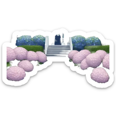 Navy blue shingle beach house with hydrangeas lining the drive way  sticker