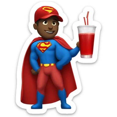 Superman with red hat and red drink sticker