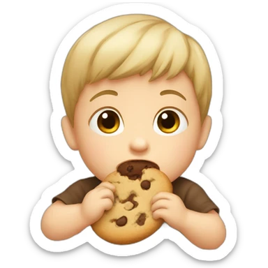 Infant boy eating a cookie sticker