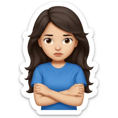 Hispanic girl with long wavy hair crossing her arms and pouting sticker
