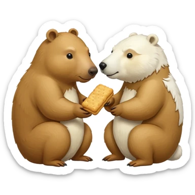 capybara and an snow bear eating biscuits with each other sticker