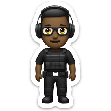 operator dressed in black with a milatary helmet, without glasses, wearing a headset, preferably american male sticker