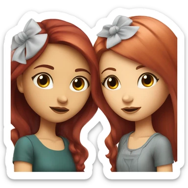 A red-haired girl makes another brunette girl eyelashes sticker