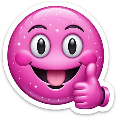 pink sparkly smiley face with two thumbs up, vibrant and cheerful sticker