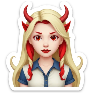 a long-haired devil girl with shirt sticker