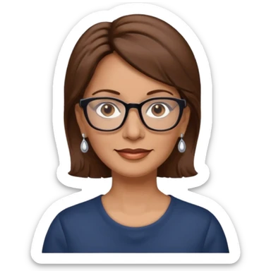 Women 50 years, brown eye and hair with glasses and earing sticker