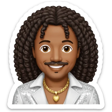 Howard Hewett with long dark brown jeri curl hair, white sequin outfit sticker