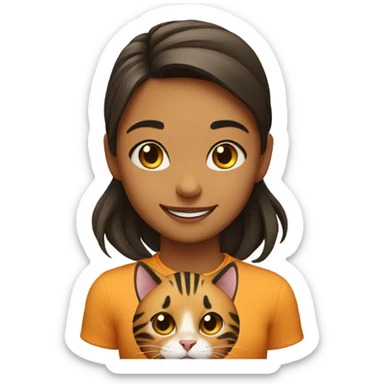 smiling girl with tiger cat sticker