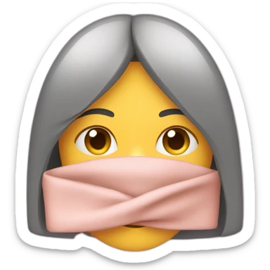 A girl hiding her face with a cover sticker